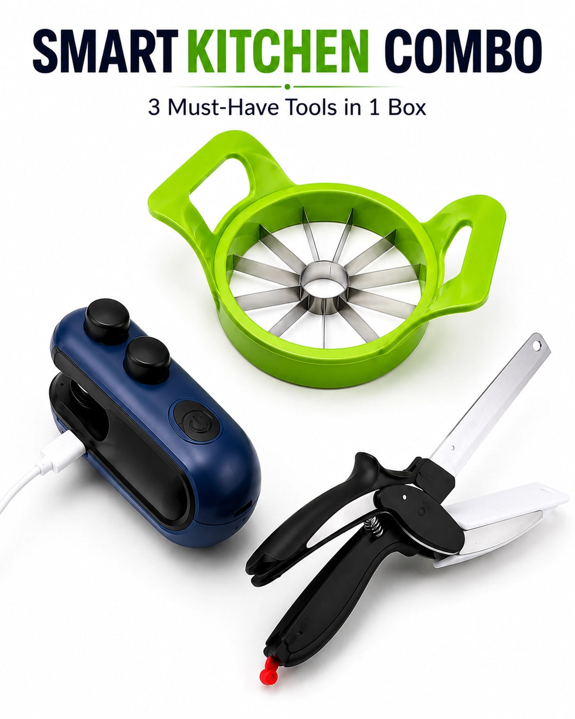 Smart Kitchen Combo Pack – 3-in-1 Bag Sealer, Apple Cutter & Clever Cutter Knife