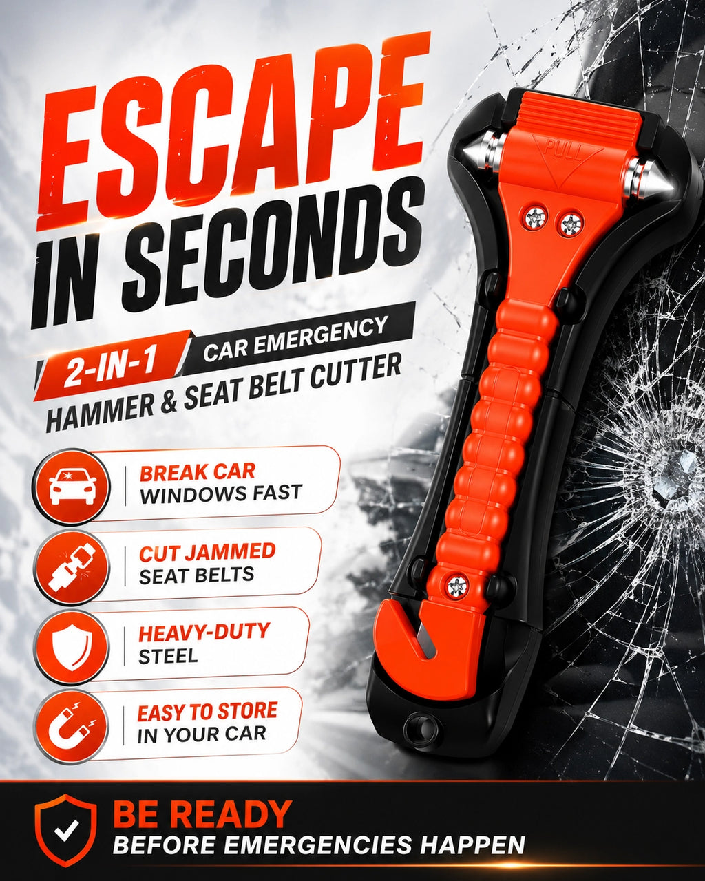 2-in-1 Car Emergency Escape Tool | Window Breaker & Seat Belt Cutter