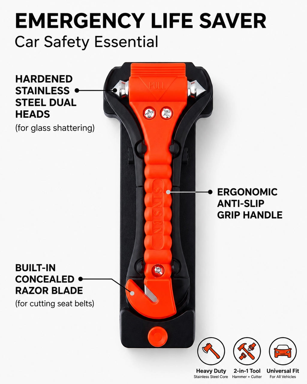 2-in-1 Car Emergency Escape Tool | Window Breaker & Seat Belt Cutter