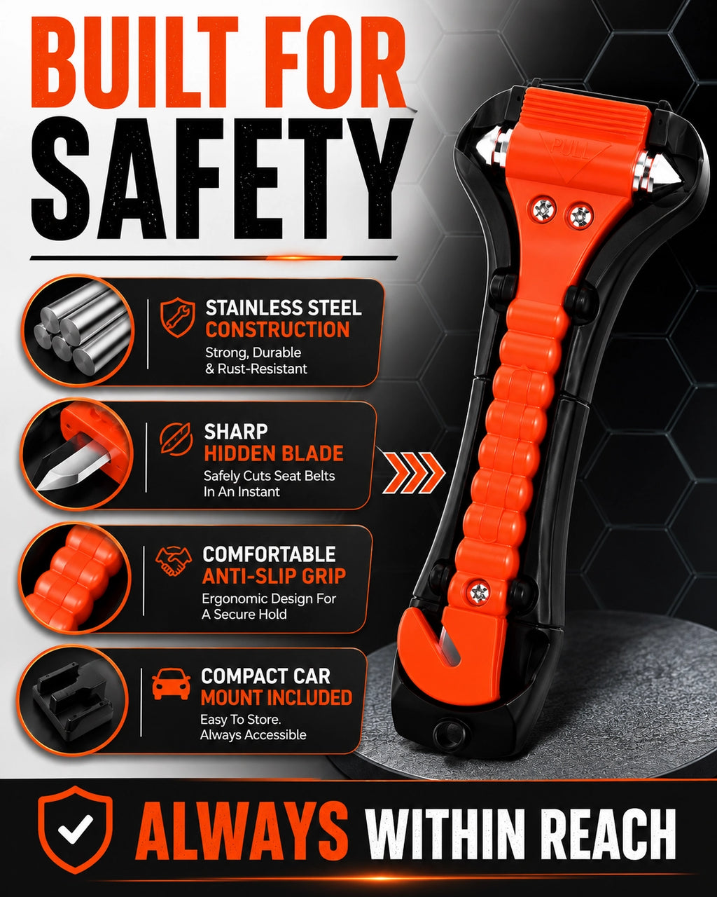 2-in-1 Car Emergency Escape Tool | Window Breaker & Seat Belt Cutter