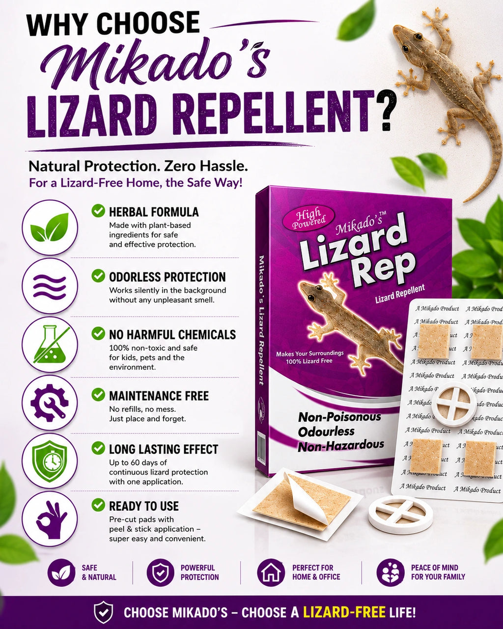 Lizard Repellent | Safe & Odourless for 60 Days Protection