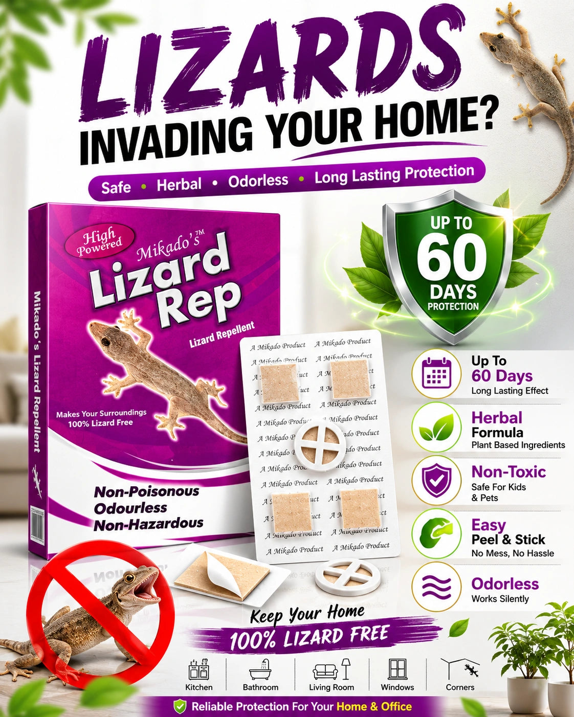 Lizard Repellent | Safe & Odourless for 60 Days Protection